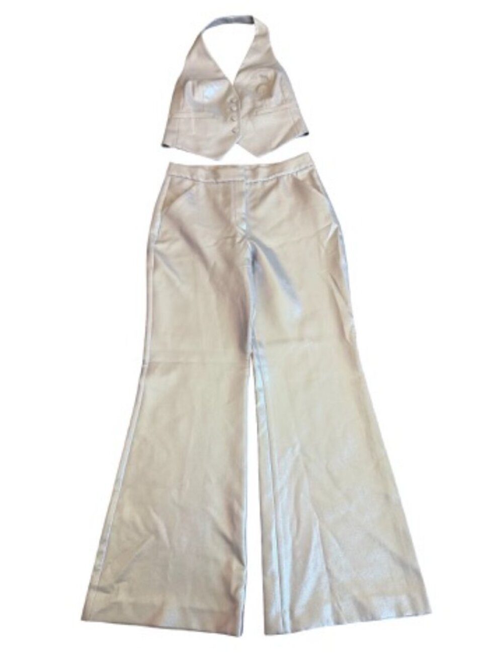 Express Editor Editor Champagne Gold Metallic Halter Pantsuit Set Small Women's